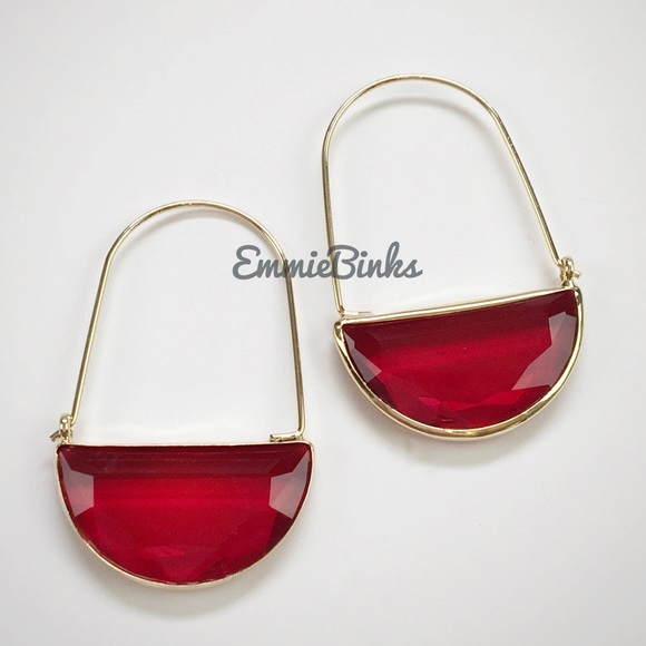 ✨3for$38 New Red Anthro Glass Crescent Hoop Earrings -Glass Dangle Earring Hoops - Picture 6 of 16